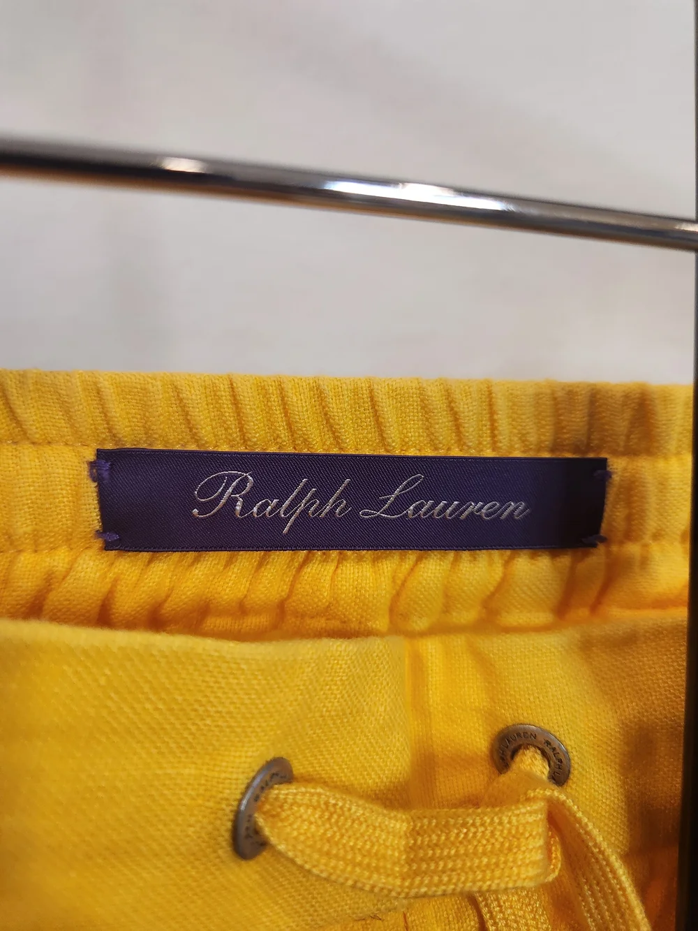 NWT Ralph Lauren Purple Label Rumpled Linen Drawstring Trouser Yellow Sz 32
